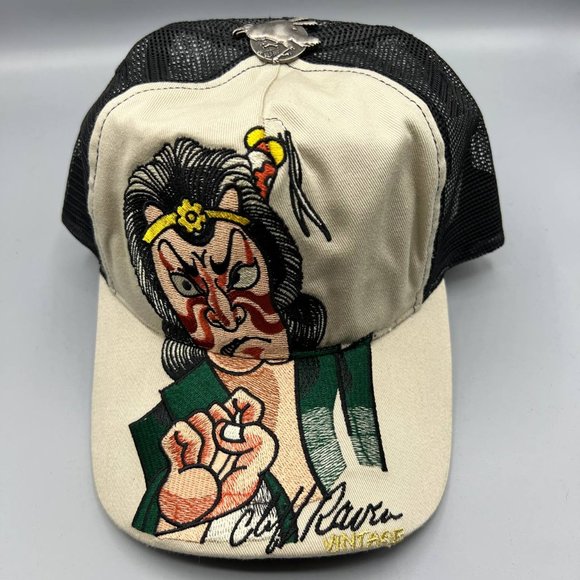 Vintage Cliff Raven Hat Brown Ed Hardy Japanese tattoo Snap back Trucker Cap 90s - Picture 1 of 8